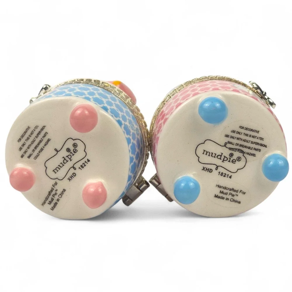 Mud Pie My First Tooth and Curl Keepsake Set Ceramic Bird Baby Trinket Box Pink
